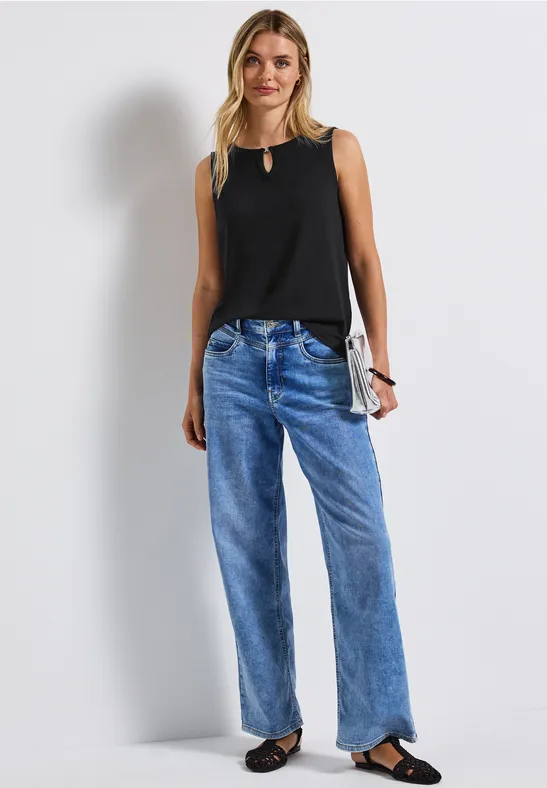 Thumbnail - Street One Frauen Jersey-Top mit Cut-Out in Schwarz, Gr: 36