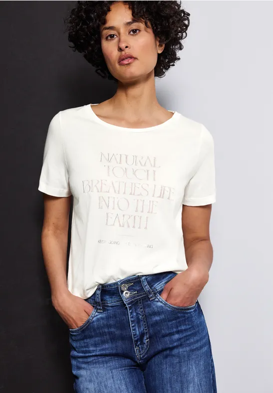 Thumbnail - Street One Frauen Shirt mit Wording Artwork in Weiß, Gr: 44