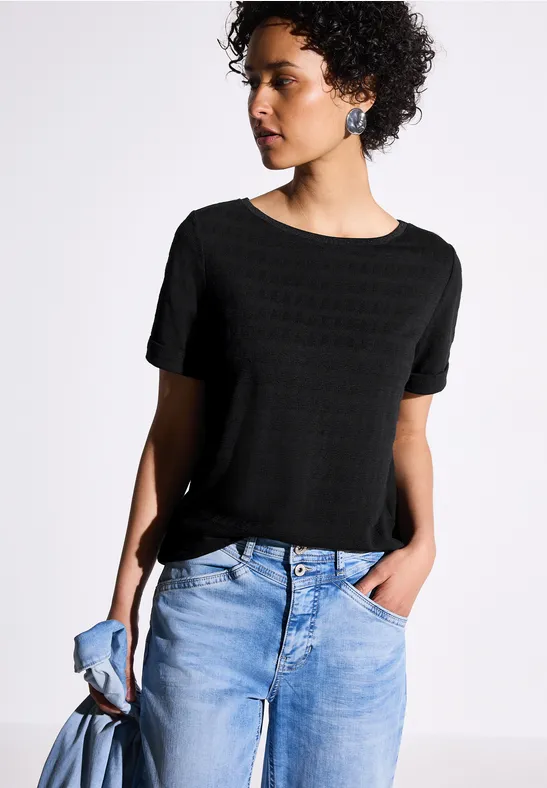 Thumbnail - Street One Frauen Strukturshirt in Schwarz, Gr: 38