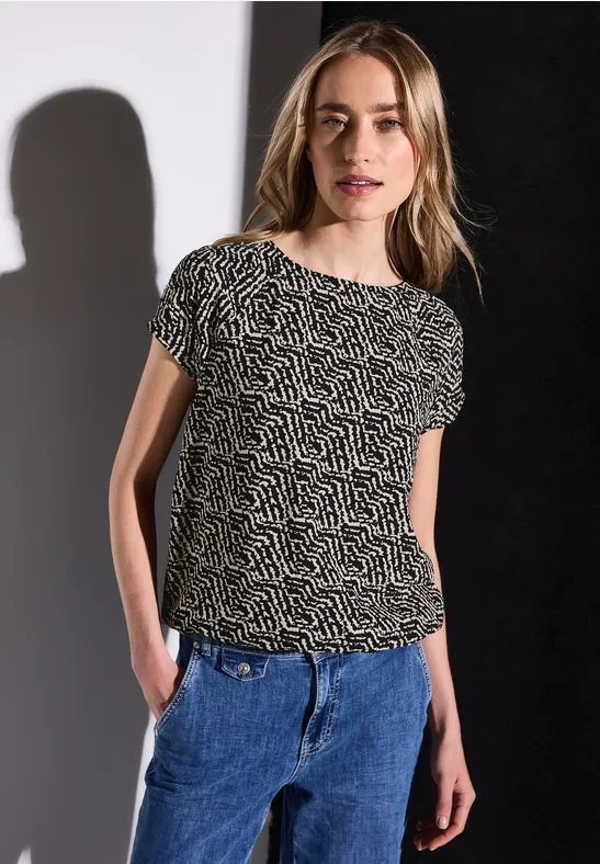 Thumbnail - Street One Frauen Gemustertes Shirt in Schwarz, Gr: 36