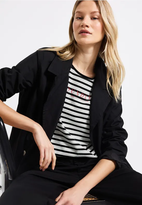 Thumbnail - Street One Frauen Streifenshirt mit Wording in Schwarz, Gr: 34
