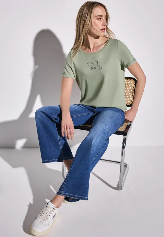 Thumbnail - Street One Frauen Shirt mit Frontprint in Grün, Gr: 42