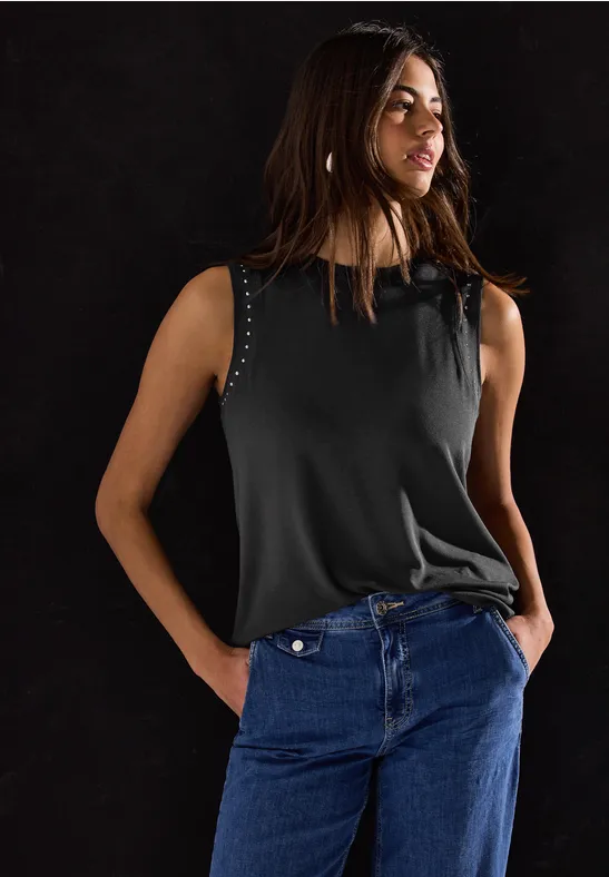 Thumbnail - Street One Frauen Jerseytop mit Nieten in Grau, Gr: 46