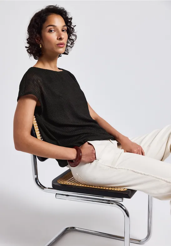 Thumbnail - Street One Frauen 2-in-1 Mesh T-Shirt in Schwarz, Gr: 38