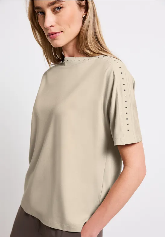 Thumbnail - Street One Frauen T-Shirt mit Nieten in Beige, Gr: 36