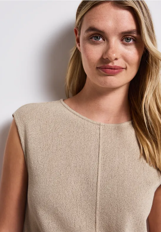Street One Frauen Top im Strick-Look in Beige, Gr: 46