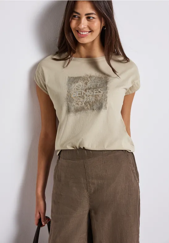 Thumbnail - Street One Frauen Washed-Look Artwork Shirt in Beige, Gr: 34