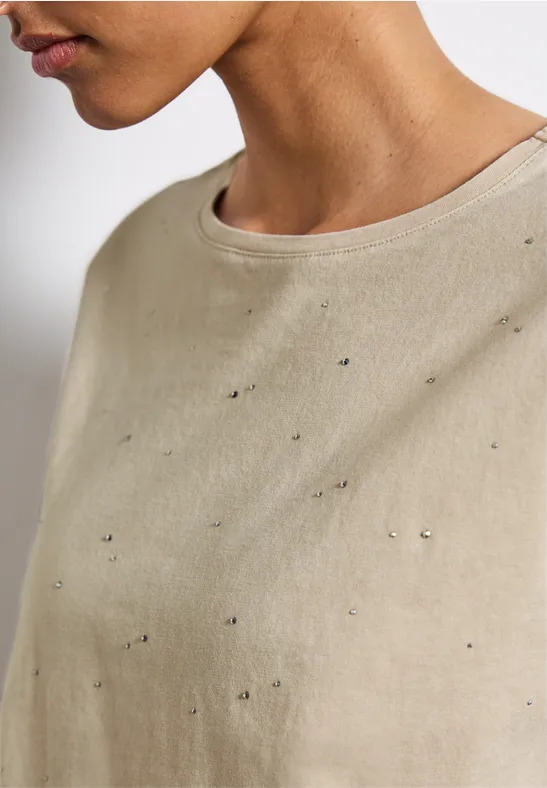 Thumbnail - Street One Frauen T-Shirt mit Dekosteinen in Beige, Gr: 34