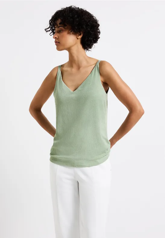 Thumbnail - Street One Frauen Materialmix V-Neck Top in Grün, Gr: 46