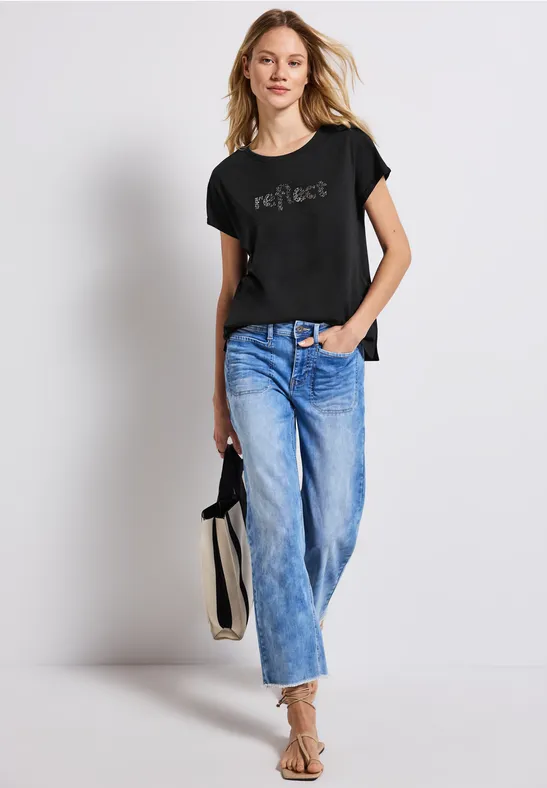 Street One Frauen T-Shirt mit Wording in Schwarz, Gr: 34