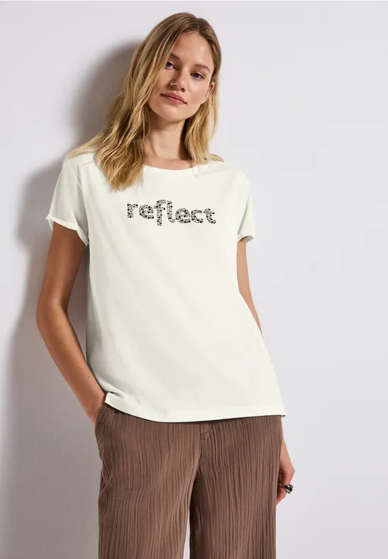 Street One Frauen T-Shirt mit Wording in Weiß, Gr: 36