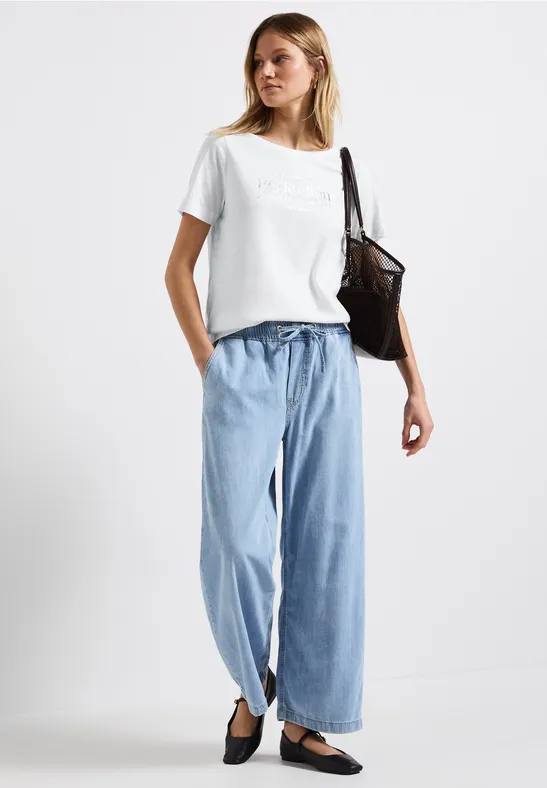 Street One Frauen T-Shirt mit Folienwording in Weiß, Gr: 38