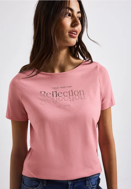 Street One Frauen T-Shirt mit Folienwording in Rosa, Gr: 34