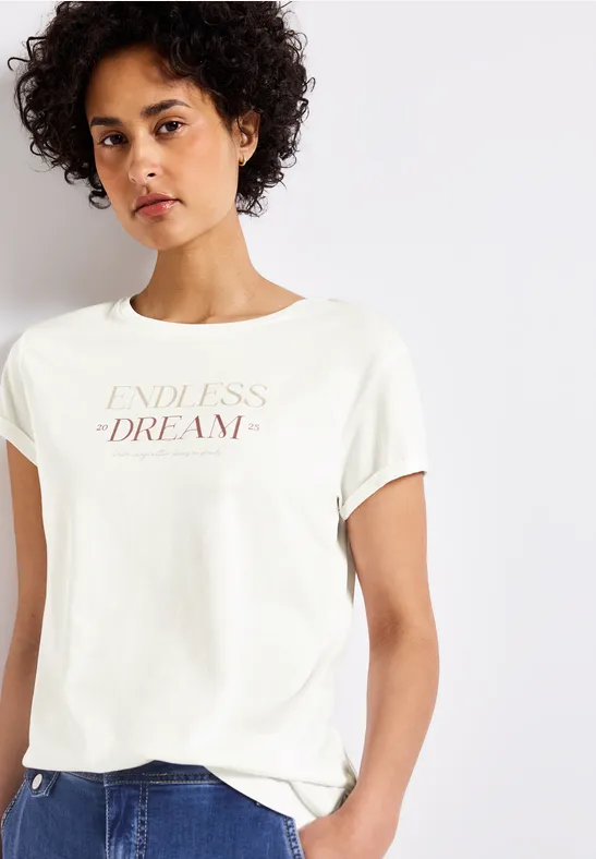Street One Frauen T-Shirt mit Wording in Weiß, Gr: 36