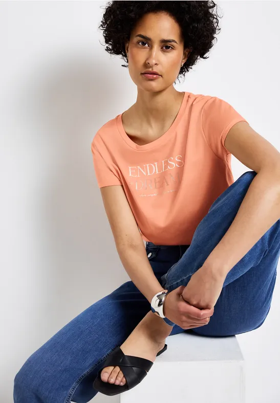 Thumbnail - Street One Frauen T-Shirt mit Wording in Orange, Gr: 46