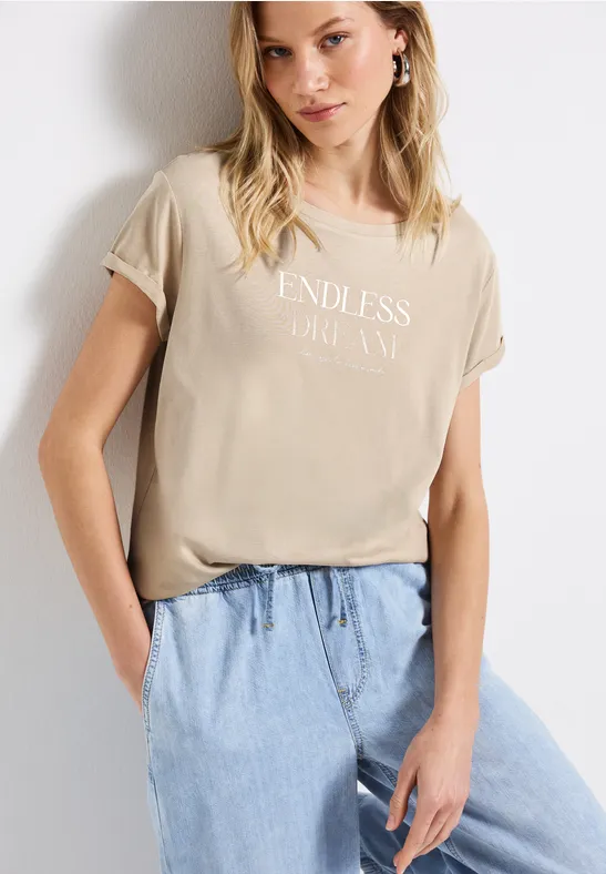 Thumbnail - Street One Frauen T-Shirt mit Wording in Beige, Gr: 38
