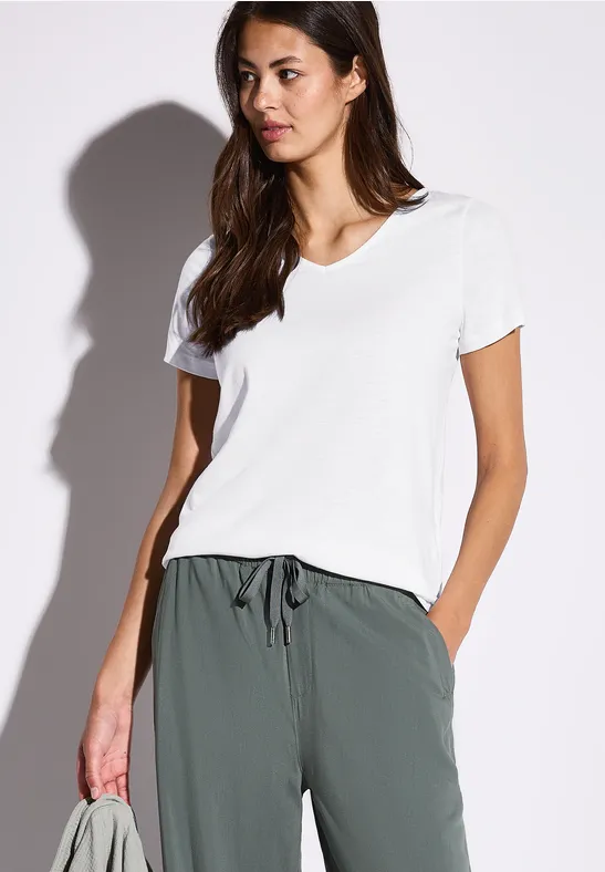 Thumbnail - Street One Frauen Basic T-Shirt in Unifarbe in Weiß, Gr: 40