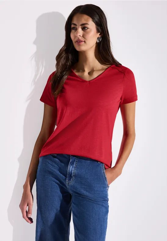 Thumbnail - Street One Frauen Basic T-Shirt in Unifarbe in Rot, Gr: 42