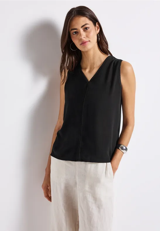Thumbnail - Street One Frauen Materialmix Top mit Tape in Schwarz, Gr: 44