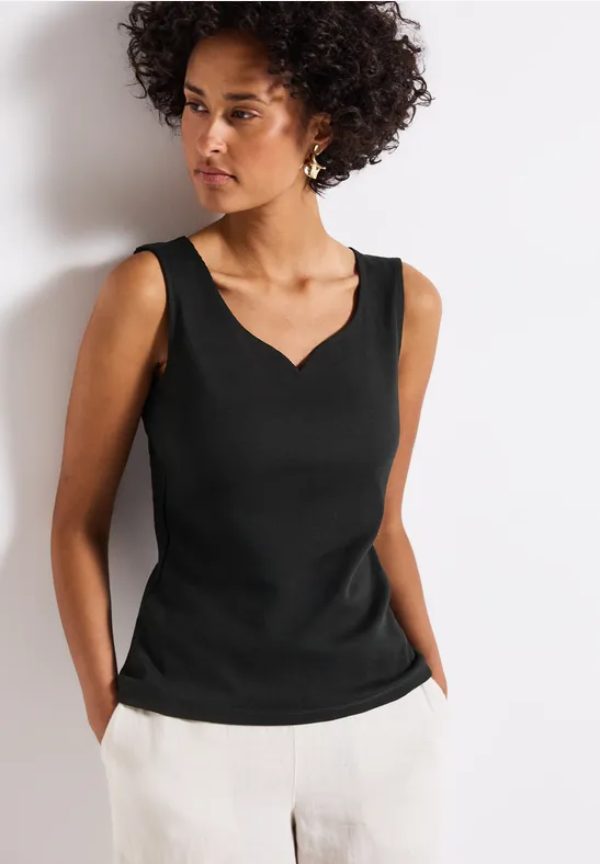 Thumbnail - Street One Frauen Top mit Herzausschnitt in Schwarz, Gr: 34