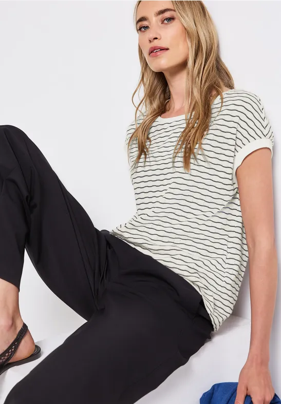Thumbnail - Street One Frauen Shirt mit welligen Streifen in Weiß, Gr: 44