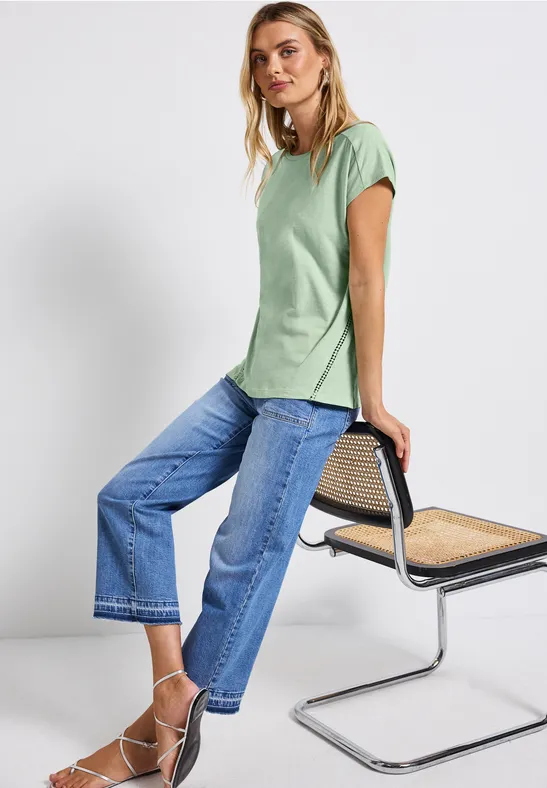 Thumbnail - Street One Frauen Shirt mit Häkeldetails in Grün, Gr: 34