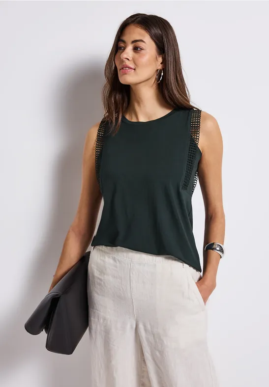 Thumbnail - Street One Frauen Top mit Häkeldetails in Grün, Gr: 34