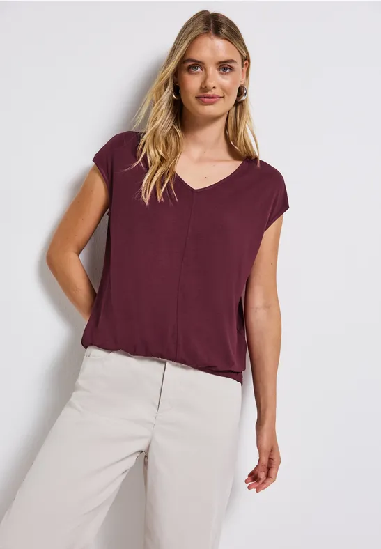 Thumbnail - Street One Frauen V-Neck Jersey-Shirt in Rot, Gr: 34