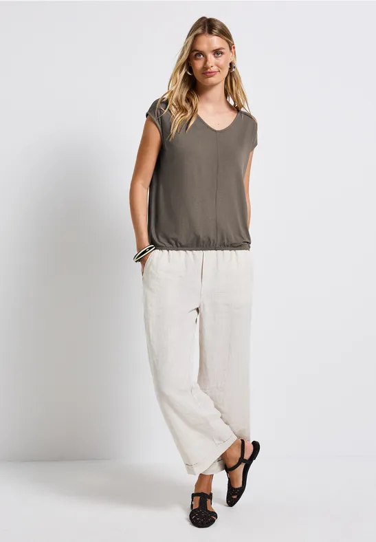 Thumbnail - Street One Frauen V-Neck Jersey-Shirt in Braun, Gr: 34