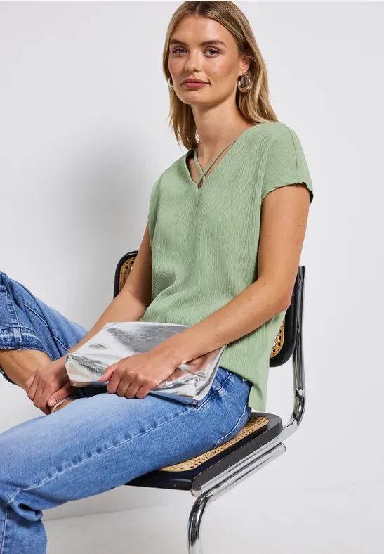 Thumbnail - Street One Frauen Shirt mit Bändern in Grün, Gr: 46