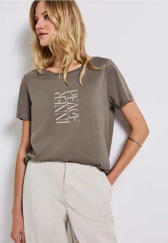 Thumbnail - Street One Frauen T-Shirt mit Wording Print in Braun, Gr: 34