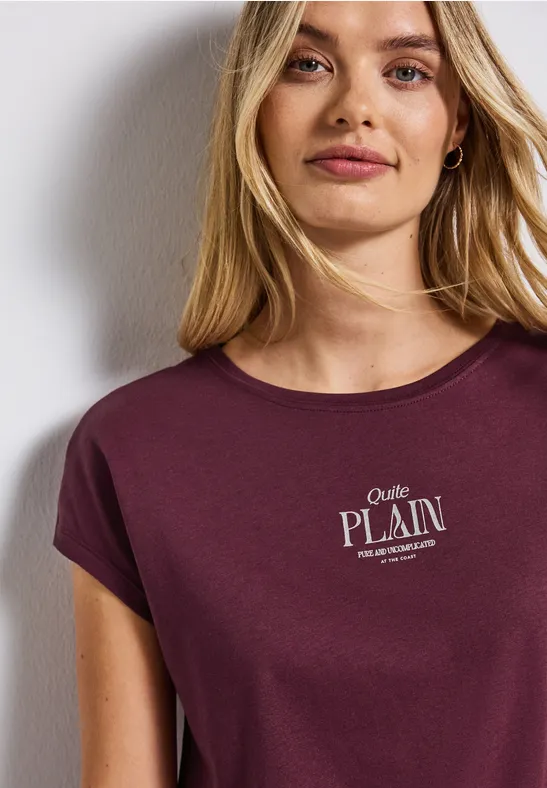 Thumbnail - Street One Frauen Basic Shirt mit Wording in Rot, Gr: 36