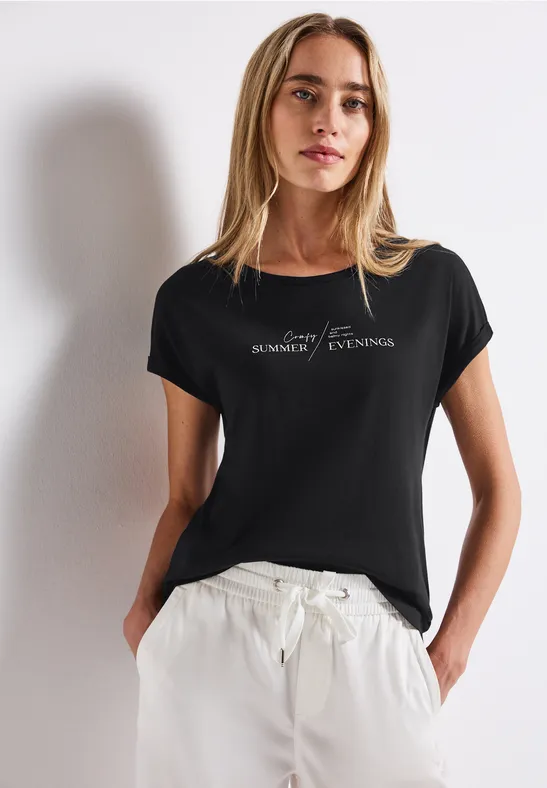 Thumbnail - Street One Frauen Basic Shirt mit Print in Schwarz, Gr: 46