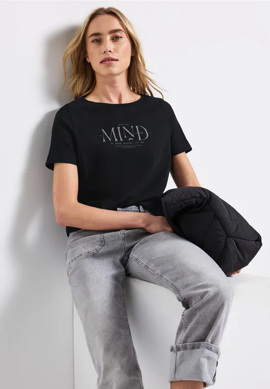 Thumbnail - Street One Frauen Basic Shirt mit Print in Schwarz, Gr: 40