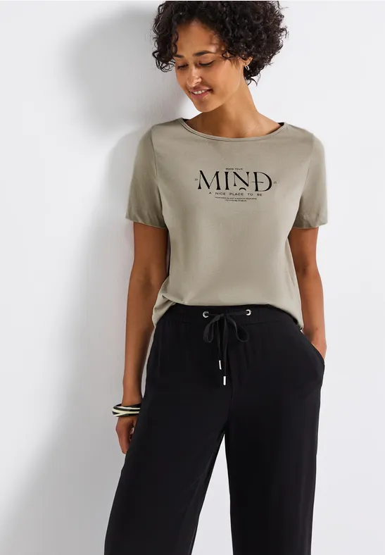 Thumbnail - Street One Frauen Basic Shirt mit Print in Beige, Gr: 36