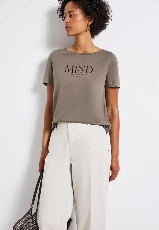 Thumbnail - Street One Frauen Basic Shirt mit Print in Braun, Gr: 36