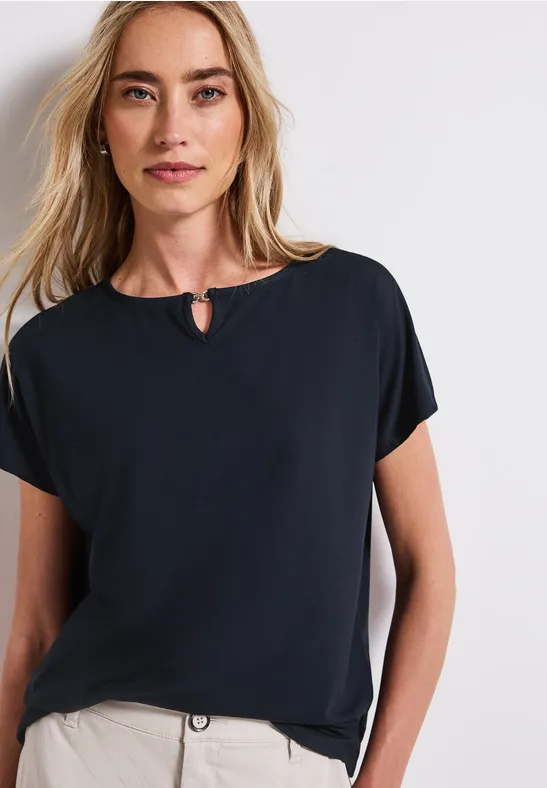 Thumbnail - Street One Frauen Jersey-Shirt mit Cut-Out in Blau, Gr: 42