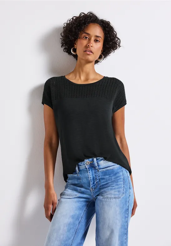 Thumbnail - Street One Frauen Shirt mit Spitzendetails in Grün, Gr: 38