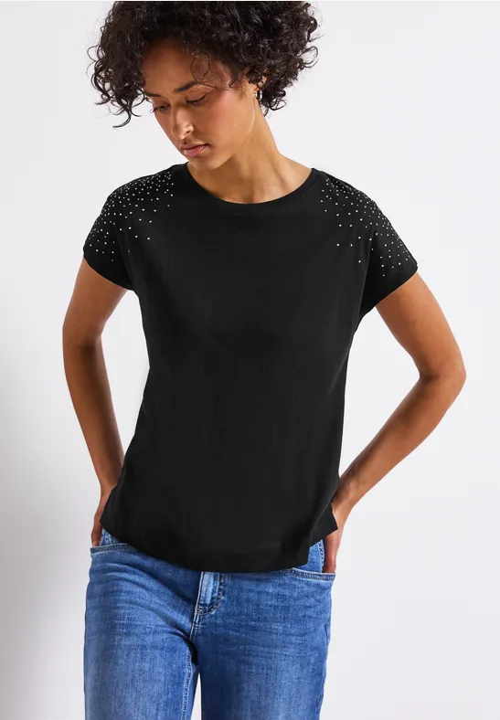 Thumbnail - Street One Frauen Shirt mit Schmucksteinen in Schwarz, Gr: 40