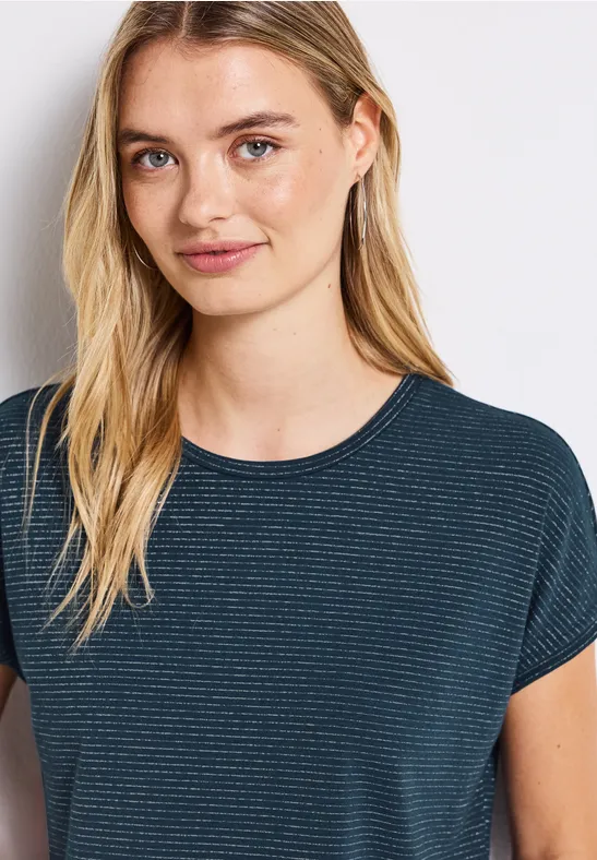 Thumbnail - Street One Frauen Shirt mit Glitzerstreifen in Türkis, Gr: 38
