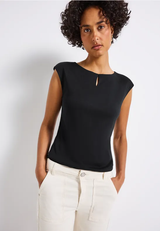 Thumbnail - Street One Frauen Shirt mit Cut-Out in Schwarz, Gr: 38