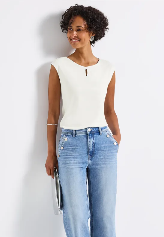Thumbnail - Street One Frauen Shirt mit Cut-Out in Weiß, Gr: 42