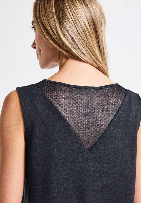 Thumbnail - Street One Frauen V-Neck Top mit Spitze in Blau, Gr: 38