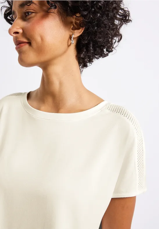 Thumbnail - Street One Frauen Jersey-Shirt mit Mesh-Detail in Weiß, Gr: 34