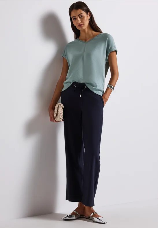 Street One Frauen Strukturmix Shirt in Blau, Gr: 36