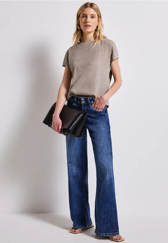 Street One Frauen Strukturmix Shirt in Beige, Gr: 46