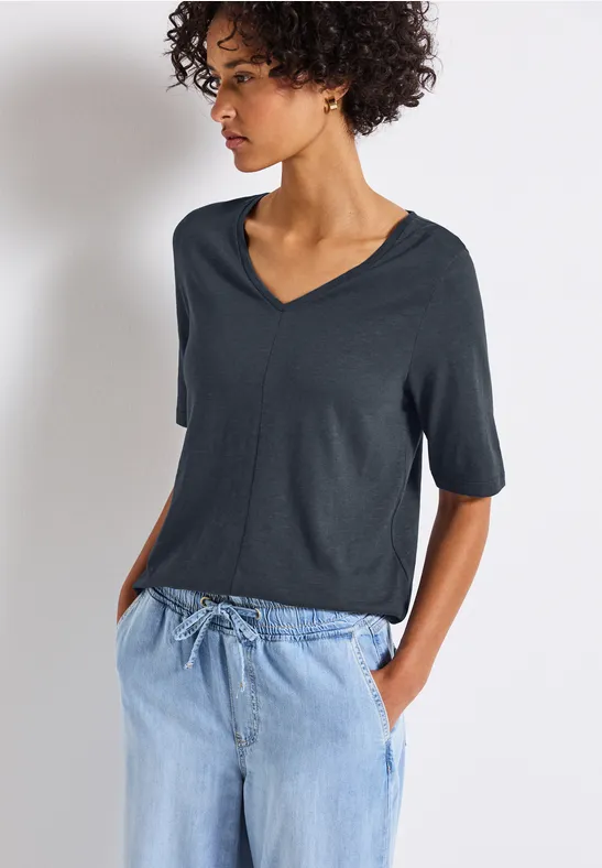 Street One Frauen V-Neck T-Shirt in Blau, Gr: 34