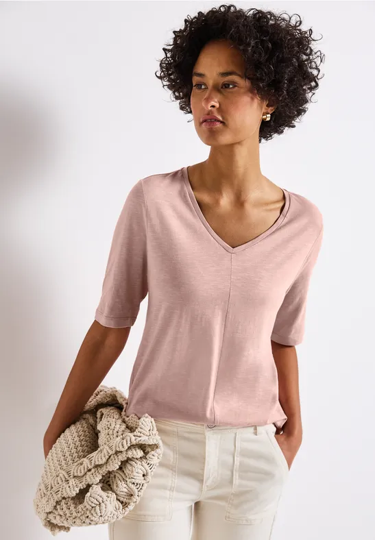 Thumbnail - Street One Frauen V-Neck T-Shirt in Rosa, Gr: 44