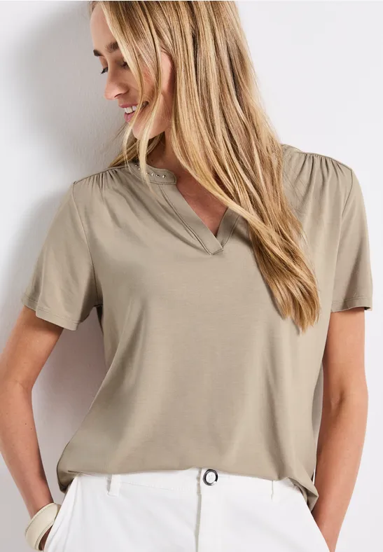 Thumbnail - Street One Frauen Jersey-Shirt mit Nieten in Beige, Gr: 40