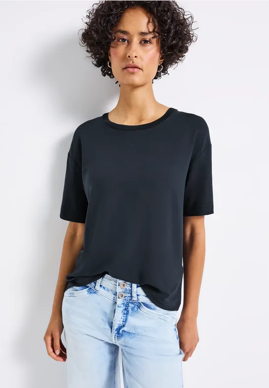 Thumbnail - Street One Frauen Shirt mit Deko-Ausschnitt in Blau, Gr: 38